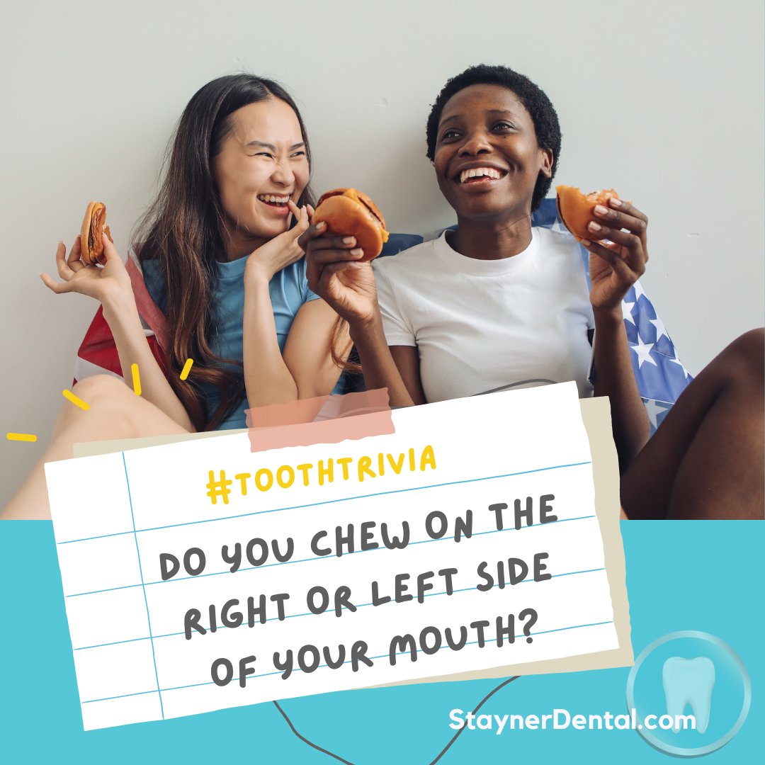 staynerdental's tweet image. #toothtrivia💡Did you know? On average, right-handed people chew food on the right side of their mouth, while left-handed people tend to chew on the left. 😁 Call to make an appointment today! 360-659-6288🦷
• 
#staynerdental #familydentist #marysvilledentist #marysvillewa