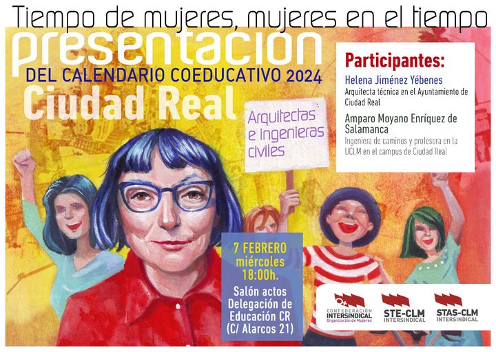 🟣 CALENDARIO MUJER 2024 | Presentación

▪ INVITADAS
  · Helena Jiménez (Arquitecta Ayto. CR)
  · Amparo Moyano (Ing. Caminos y Prof. UCLM)

🎙️ MODERA Lourdes Espinosa (Intersindical-CLM)
📅 7 febrero, 18h
📌 CiudadReal, Salón Actos Delegegación Educación (Alarcos, 21)

S T A S
