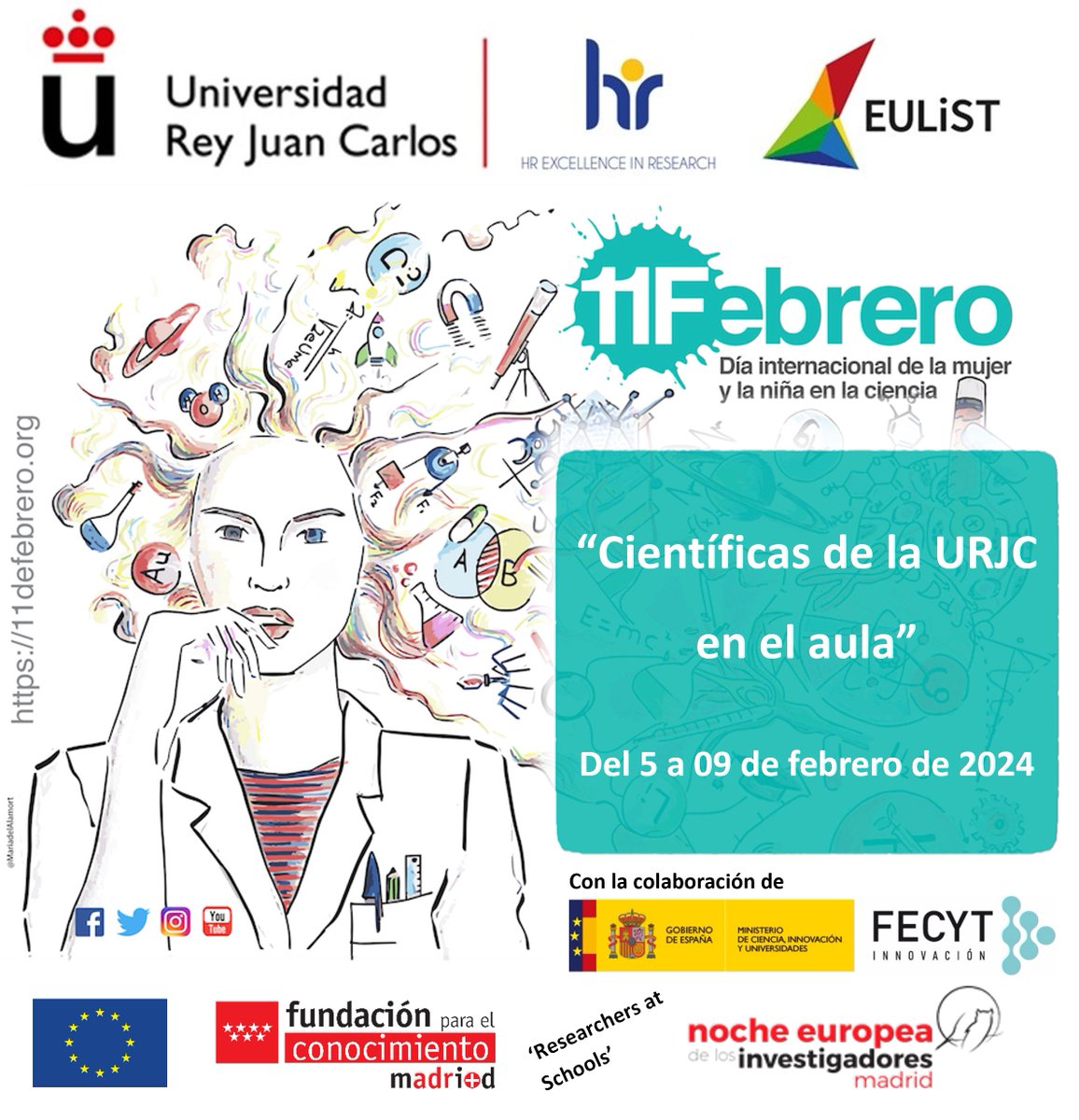📆 Del 5 al 9 de febrero 'Científicas de la URJC en el aula' 📍 En centros educativos de la Comunidad de Madrid ℹ️ Más información: cutt.ly/0wXS2LtX #mujeryciencia #11F #DiaMujerYNinaEnCiencia #ResearchersAtSchools
