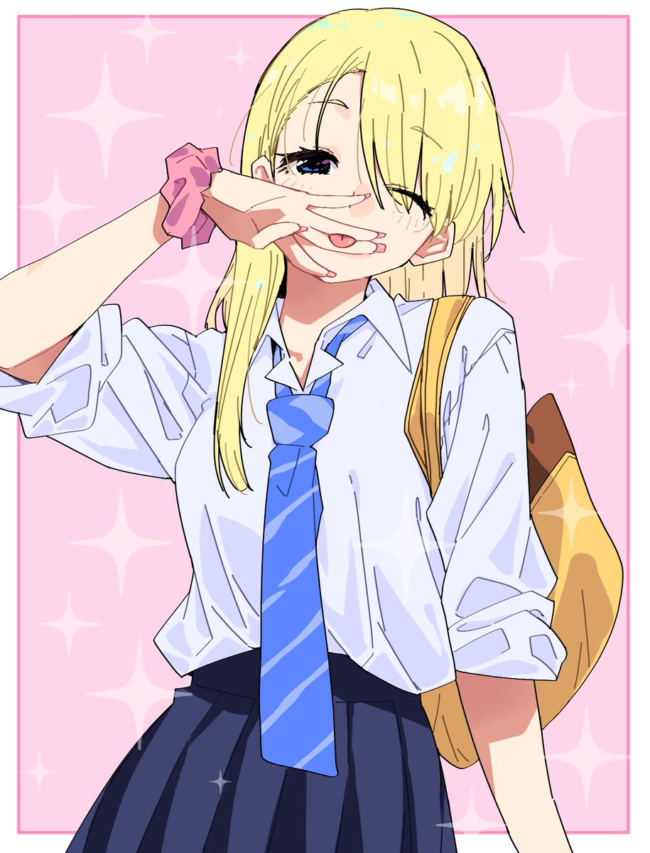 1girl blonde hair necktie solo skirt school uniform one eye closed  illustration images
