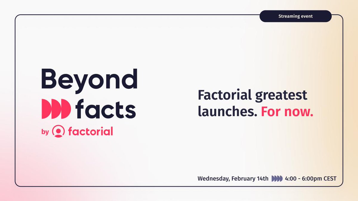 Quedan pocos días para el #BeyondFacts2024 - 'Factorial's greatest launches. For now...' No olvides asistir el 14 de febrero (Live en LinkedIn). Activa tu recordatorio aquí: linkedin.com/events/7153073…