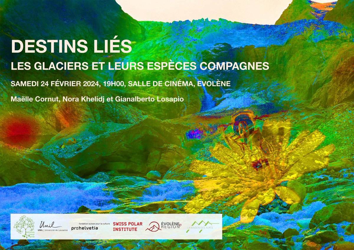 #savethedate for the presentation of "Intertwined Destinies", an art-science project on the Mont Miné #glacier and its impact on Ferpècle's #biodiversity - with <a href="/GiBurrasca/">Gianalberto Losapio</a>, Nora Khelidj and Maëlle Cornut
🗓️24 Feb, 19:00
📍Evolène
ℹ️ evolene-region.ch/fr/destins-lie…
#PolARTS @prohelvetia