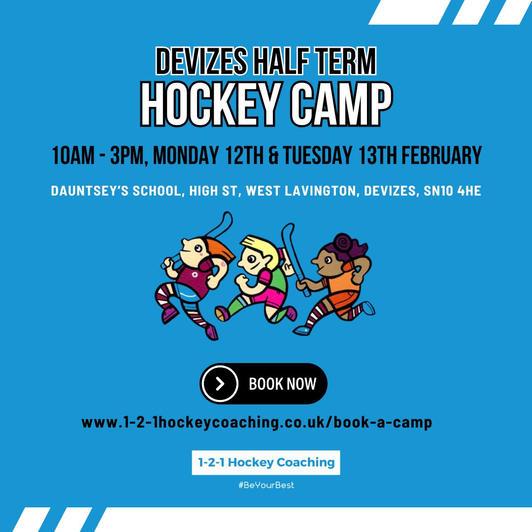 One week to go!

Join the February half term fun <a href="/devizeshockey/">Devizes Hockey Club</a> on Monday/Tuesday next week 😀

It’s not to late to book… 
🔗 121hockeycoaching.co.uk/book-a-camp

#BeYourBest