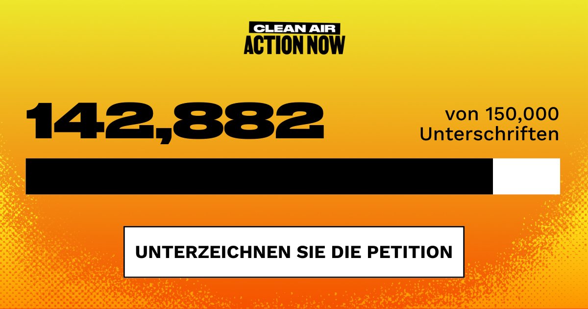 Die Zeit wird knapp: Am 20. Februar treffen sich die Verhandlungsführer, um die Überarbeitung der EU-Luftqualitätsvorschriften abzuschließen. Schließen Sie sich den über 140.000 europäischen Mitbürgern an und fordern Sie Ihre Regierung auf, sich für saubere Luft für alle…