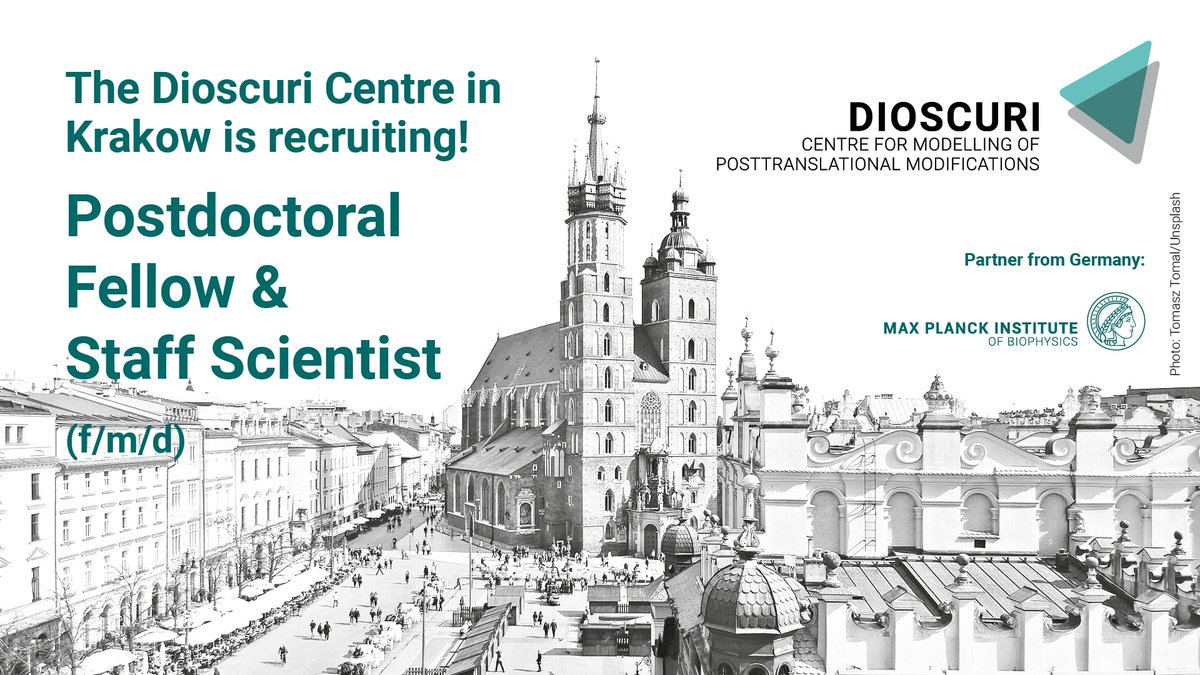 Our partner group, the Dioscuri Centre for Modeling of Posttranslational Modifications, is seeking talented individuals in the field of #ComputationalBiophysics. Apply for a #PostdoctoralFellow position or #StaffScientist role in one of Europe’s most beautiful cities – Krakow!