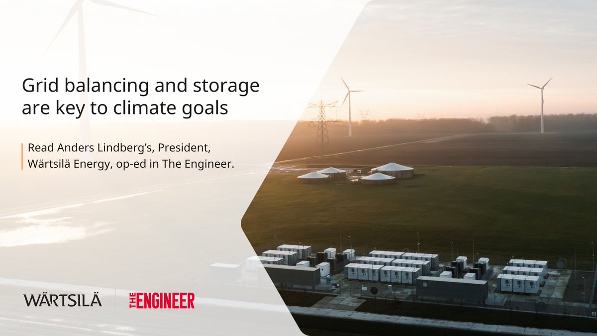 WartsilaEnergy's tweet photo. Designing future power systems is an intriguing challenge.
Anders Lindberg, Wärtsilä Energy’s President tells why #gridbalancing and #energystorage are key to reaching our #climategoals.
Read the full opinion in @TheEngineerUK 👉 https://t.co/9aFN7tQPua https://t.co/YsiEpcKTex