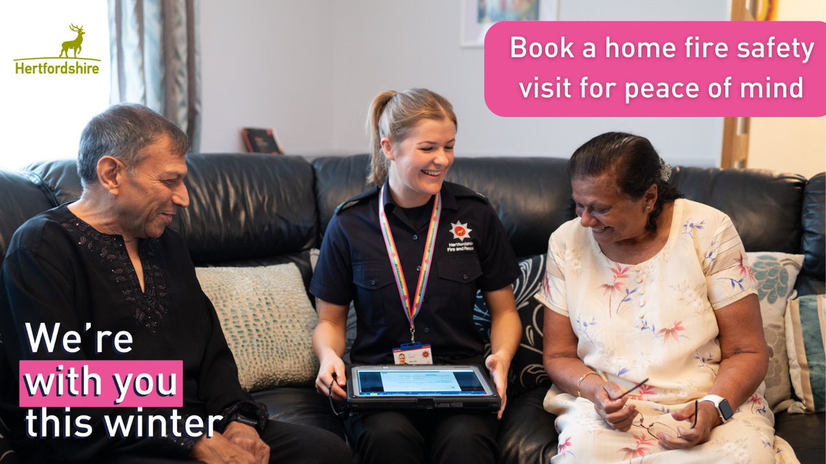 Have peace of mind in your home by booking a free home fire safety visit. We'll check your home for potential fire hazards and make sure you have a working smoke alarm on every level of your home. Book your free home fire safety visit now: hertfordshire.gov.uk/withyou