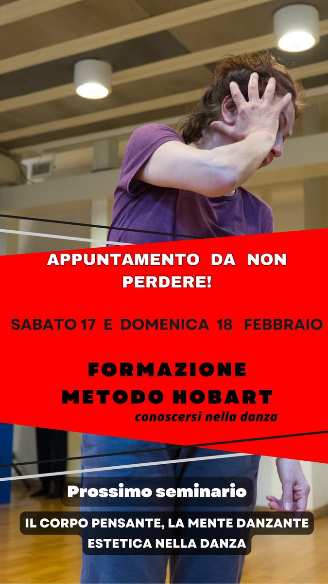 Quando?sabato 17 e domenica 18 febbraio
Cosa? seminario "Il corpo pensante, la mente danzante / Estetica  nella danza"
Dove? alla Casa del Teatro e della Danza a Viserba di  Rimini
NON perdere l'opportunità di danzare con noi! ✨✨