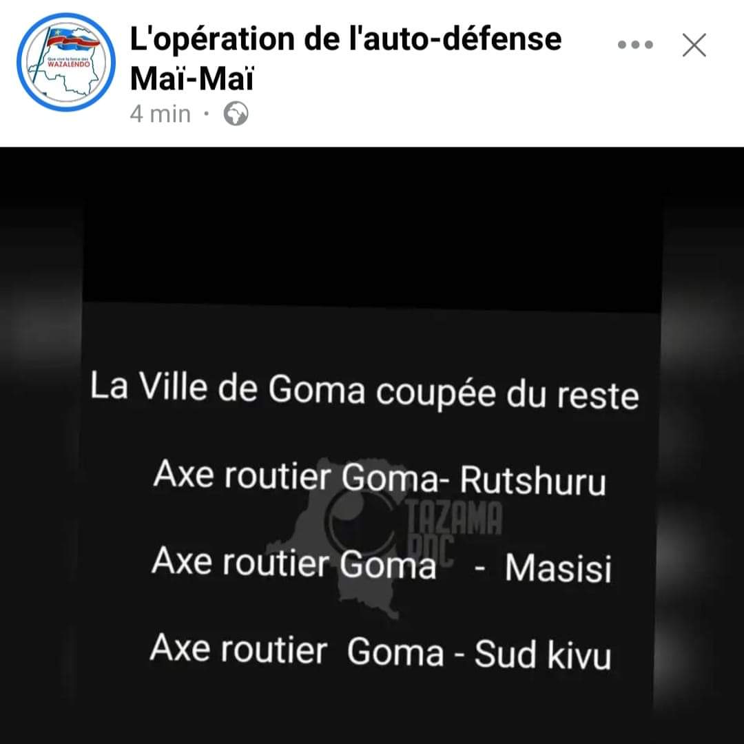 Goma est coupée du reste de la RDC. Fatchi votre promesse