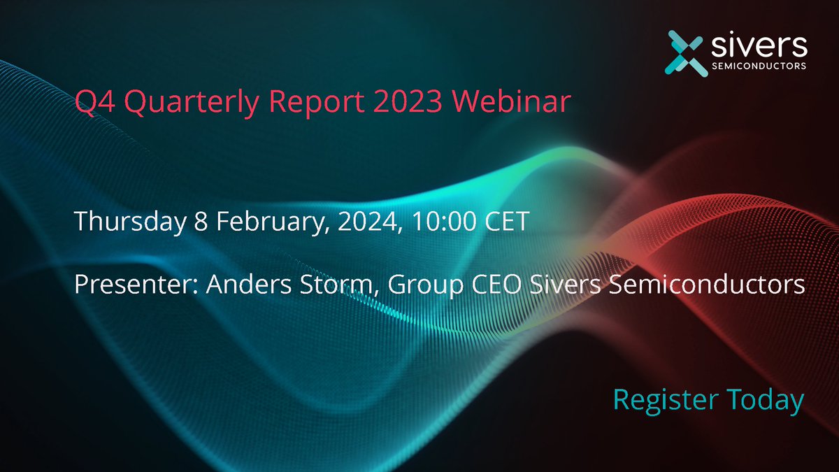 Sivers Semiconductors Group CEO Anders Storm presents the Q4 report 2023, on 8th Feb 2024 at 10.00 CET. To register for the webinar: lnkd.in/djQhCMsF