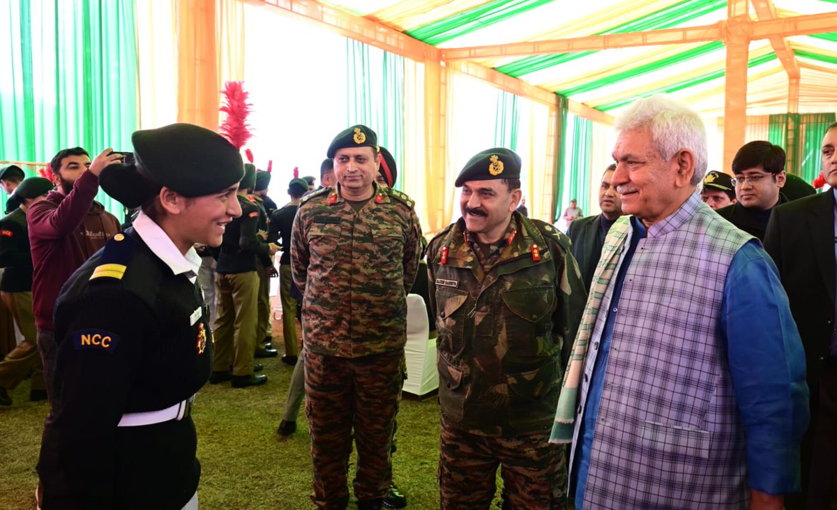 OfficeOfLGJandK's tweet photo. Interacted with NCC cadets, who took part in Republic Day Parade in New Delhi. The cadets shared their experience about spectacular march on Kartavya Path &amp; the wonderful exposure about regimented way of life they had at the camp. https://t.co/rH8xd4cJjT