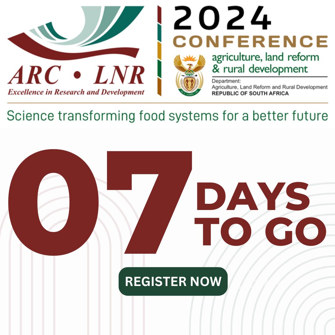 ARCSouthAfrica's tweet photo. ARC-DALRRD CONFERENCE 2024 
🗓: February 12 to 14 2024
📍 ARC-VIMP Roodeplaat, Pretoria. #ARCDALRRD2024 @DALRRDgov_ZA

REGISTER TO ATTEND ONLINE!! 

🔗https://t.co/QyV9ZnEJqe https://t.co/guMe1ZzFgD