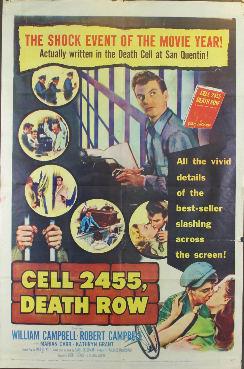 AngusKohm's tweet photo. #SundayNightClassic
Cell 2455, Death Row (1955) by #FredFSears
w/#WilliamCampbell #MarianCarr #KathrynGrant
from a book by #CarylChessman
A man reviews the events that brought him to San Quentin's Death Row.
“THE BEST-SELLER ACTUALLY WRITTEN IN THE DEATH CELL!”
#FilmNoir #Noir https://t.co/h9U7wdytNk