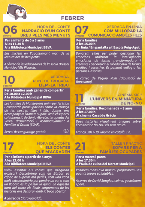 #educacio Activitats #Xarxampa per aquest mes de febrer a #Manlleu

Més informació i inscripcions: manlleu.cat/educacio/xarxa…