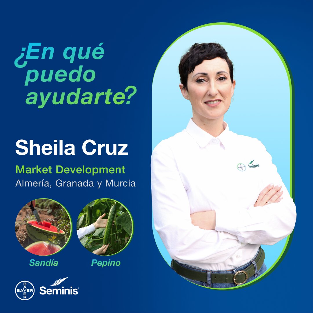 SeminisIberia's tweet photo. 📱 ¡Contáctanos!

👋🏻🙋🏼‍♂️ Soy Sheila Cruz, Responsable de Desarrollo de #Seminis. No dudes en contactar para conocer  nuestras variedades de #sandía  y #pepino 🥒

🤝 #Pasionporelcampo

#agricultura #seminis #vegetablesbybayer #pepino #sandía https://t.co/eXSMww3Twb