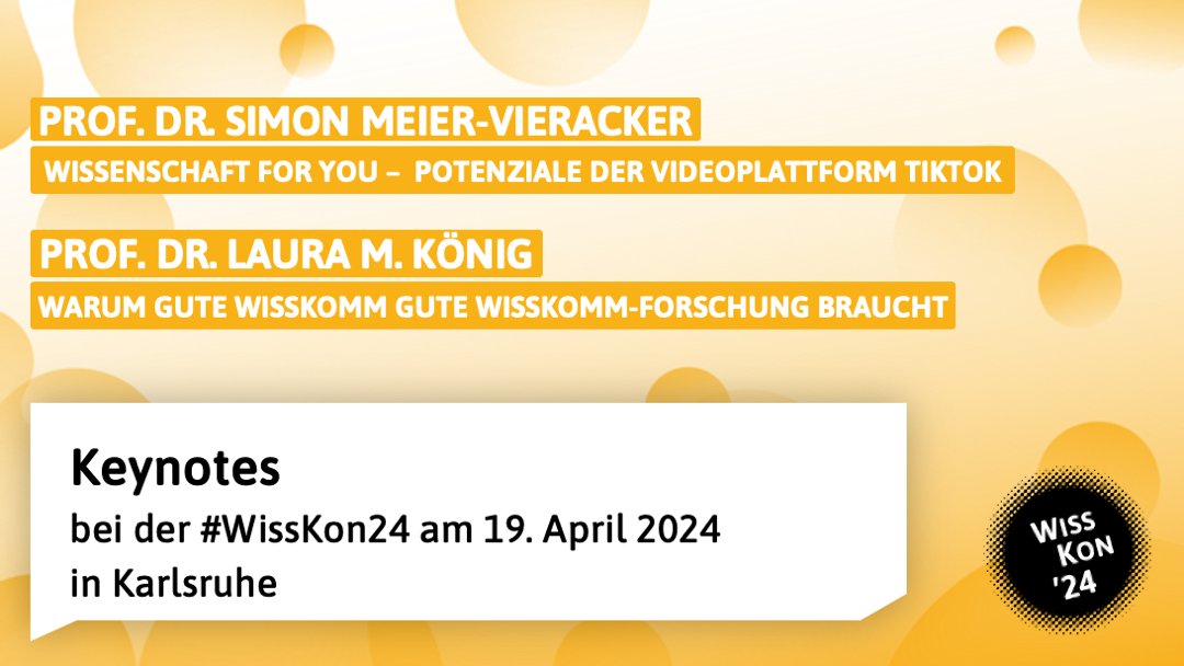 📣🔥Das Programm zur #WissKon24 am 19. April 2024 steht fest – Wir freuen uns auf eine spannende Konferenz mit Euch! Zwei Highlights werden sicherlich die Keynotes von Prof. Dr. Simon Meier-Vieracker (@fussballinguist) und Prof. Dr. @LauraMKoenig! nawik.de/wisskon/die-ko…