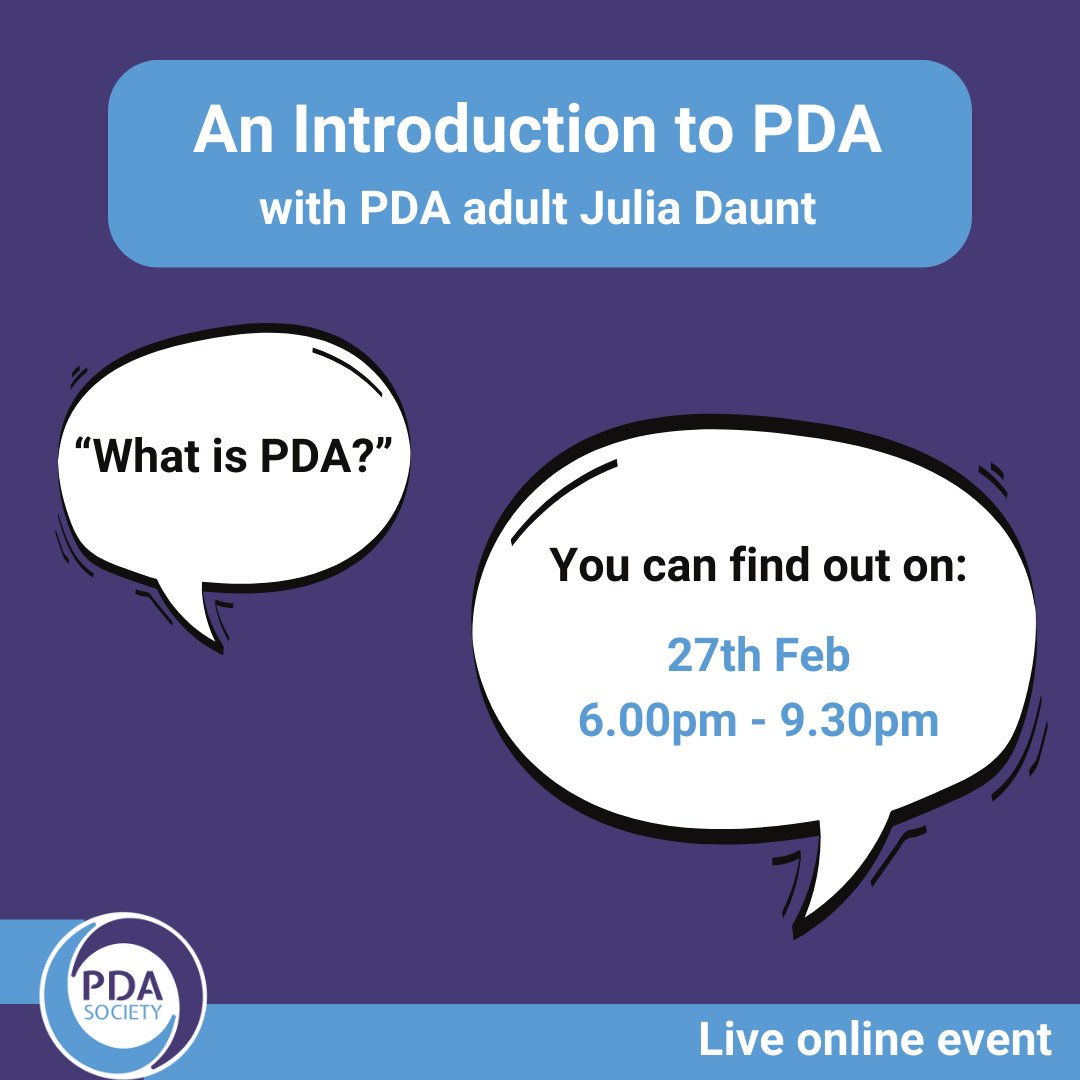 If you're considering whether PDA feels right for you or your child, or you know somebody who has questions, you're welcome to share this introductory online event.

Tickets booked through Eventbrite ow.ly/qe3k50Qxnic

#PDA