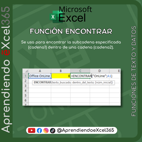 AeXcel365's tweet photo. Función ENCONTRAR
#aprendiendoexcel365 #josealcaldealias #excel #microsoftexcel #educacion #aprendiendoexcel #exceltips #funcionesexcel #excelformulas #exceltutorial #aprendeexcel #visualbasic #vba #VideosTutoriales 
⭐ En mi perfil encontrarás los links. https://t.co/RI9NUtvFTg