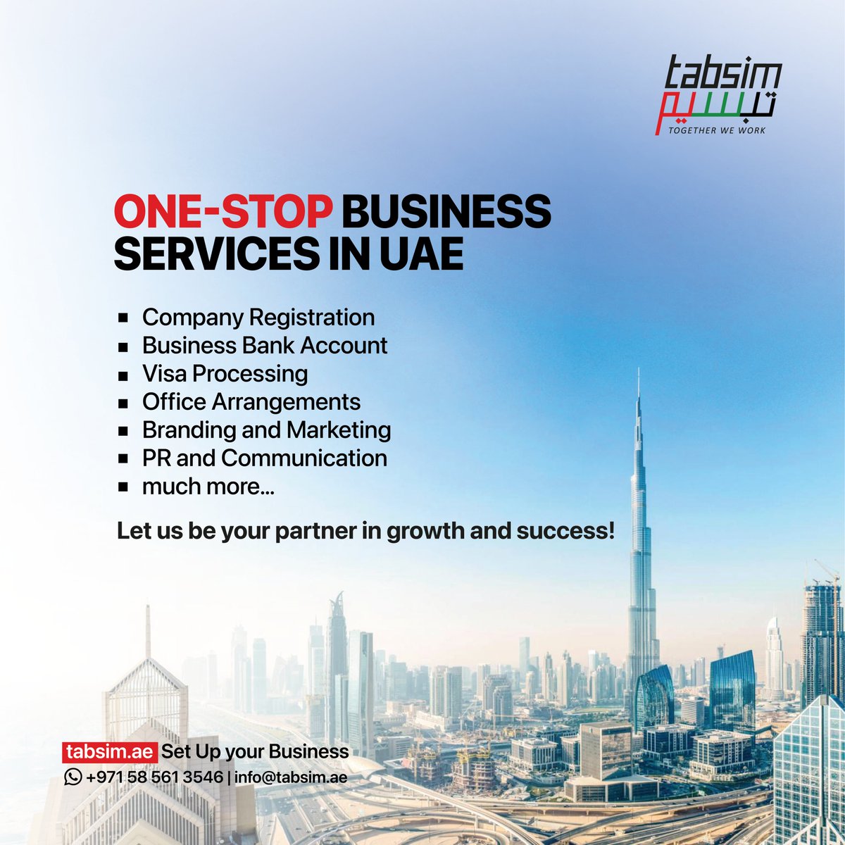 Unlock a myriad of business services seamlessly through a single gateway in the UAE with TABSIM. 

📞Call:971585613546
🌐Visit:tabsim.ae

#tabsim #elevateyourbusinessinuae
#businesssolutionsuae
#seamlessbusinessjourney
#uaeopportunities
#strategicbusinesspartner