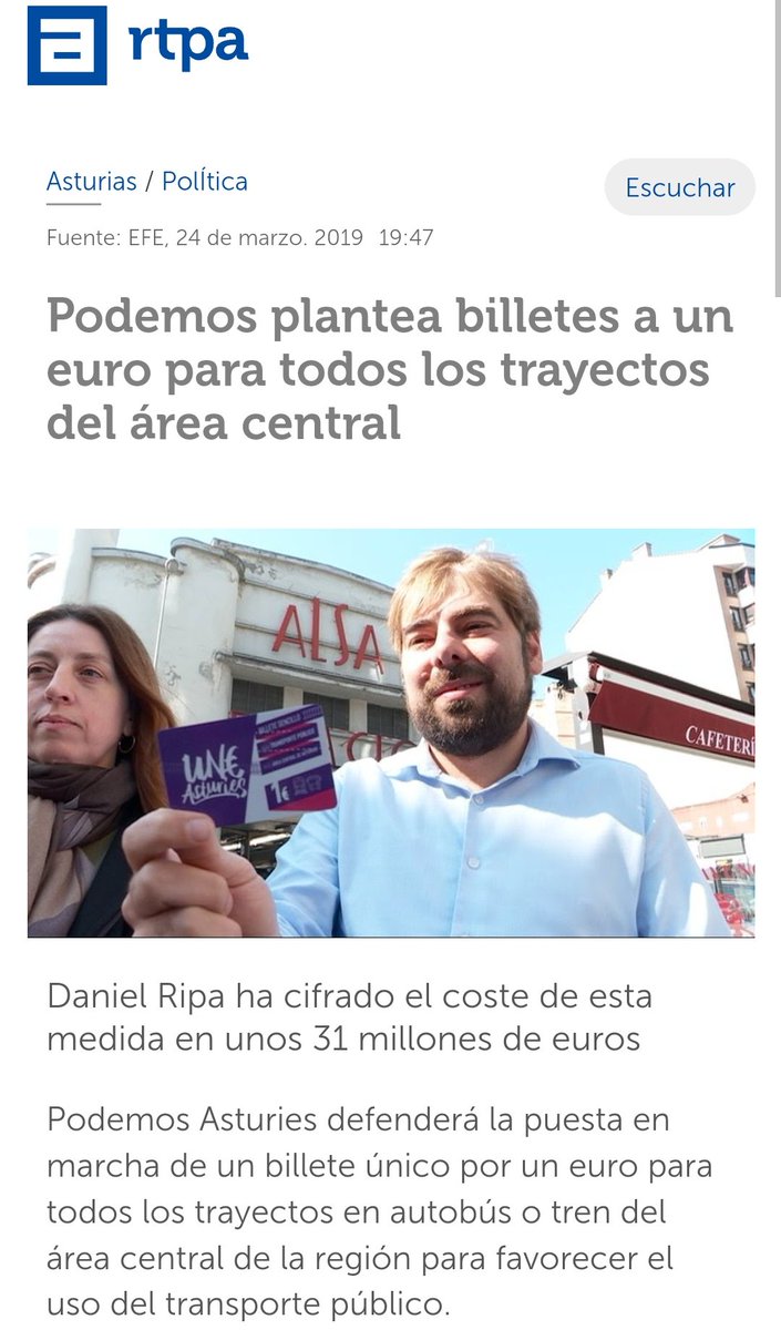 Daniel_Ripa's tweet photo. Marzo 2019 - Enero 2024. Las utopías de ayer son realidades hoy. Durante años defendimos los billetes a un euro para fomentar el transporte público: más viajeros, menos contaminación e inversiones en trenes y mejores vías. Decían que no se podía... Hoy se baten récords de viajes. https://t.co/n2i4gveyLh