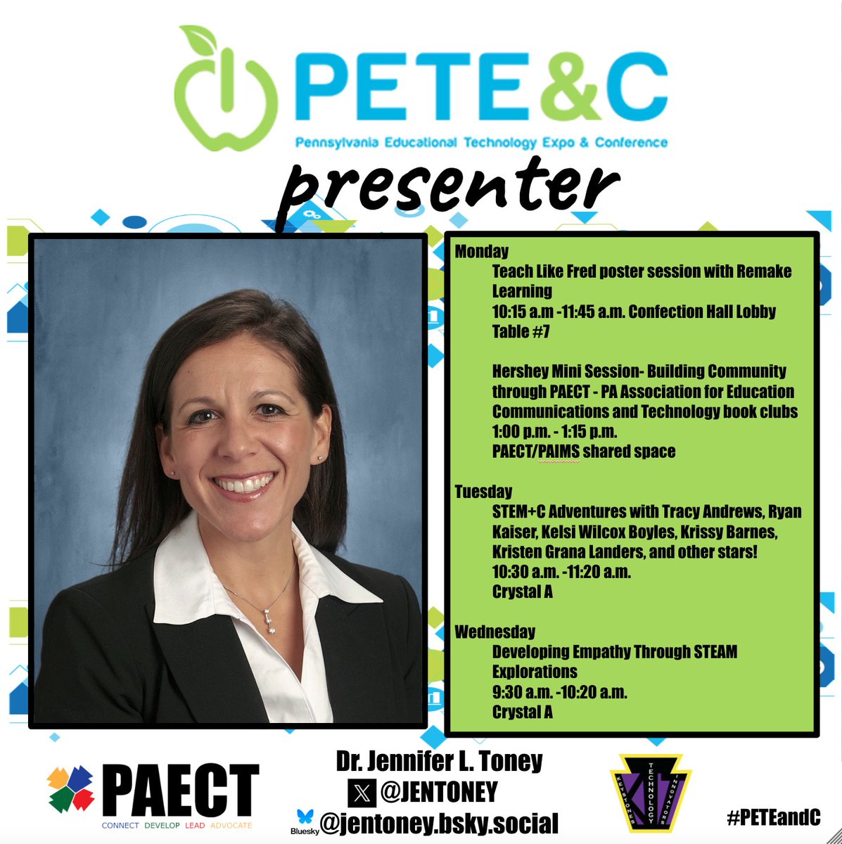 JENTONEY's tweet image. 📣Calling all @peteandc attendees! 📣 As you are bookmarking your PETE learning adventures, be sure to consider joining these ones where I will presenting with some AMAZING @keystonespa/ @PAECT stars! ❤️💙💚💛#PAProudEducator #KTIfamily 💜🌟🖤