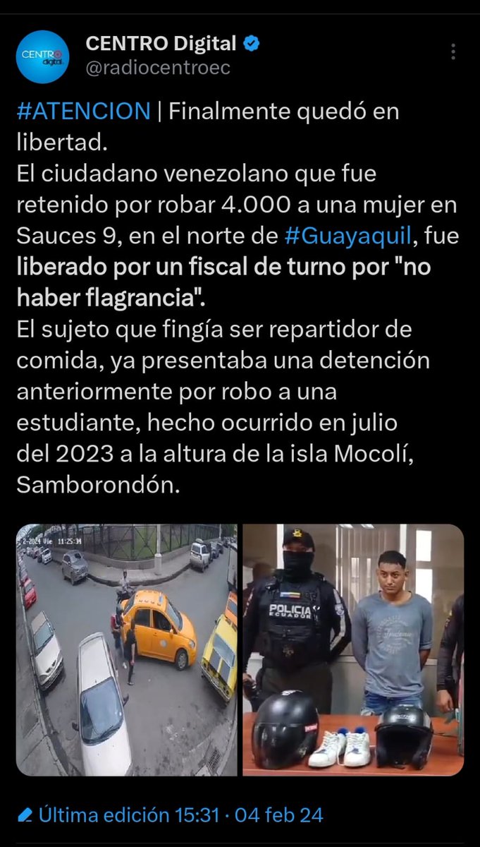 marguellodj's tweet photo. @radiocentroec Ahí está!!! La pendejada!!! Y no hay flagrancia!!! Y se fue a la calle!!! Jueces hijos de la selembe p..ta!! https://t.co/aft1kQj19L
