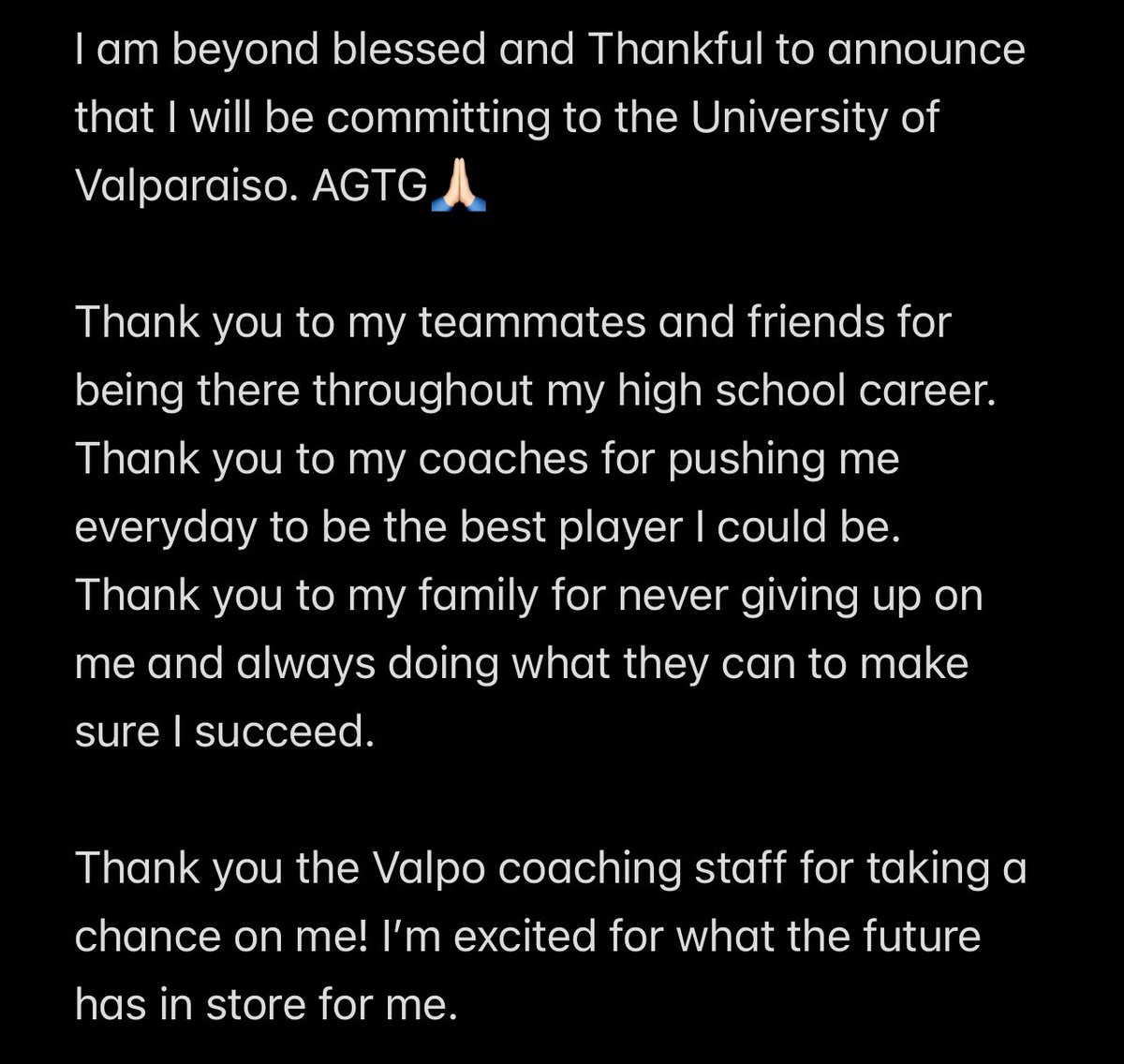 I am blessed and Honored to announce that I am committing to the University of Valparaiso!!!!#AGTG🙏🏻 <a href="/Coach_Symmes/">Matthew Symmes</a> <a href="/CoachLFox/">Landon Fox</a> <a href="/valpoufootball/">Valpo Football</a> <a href="/Get__Recruited/">Get Recruited</a> <a href="/DuncanDemonFB/">Duncan Demon Football</a>