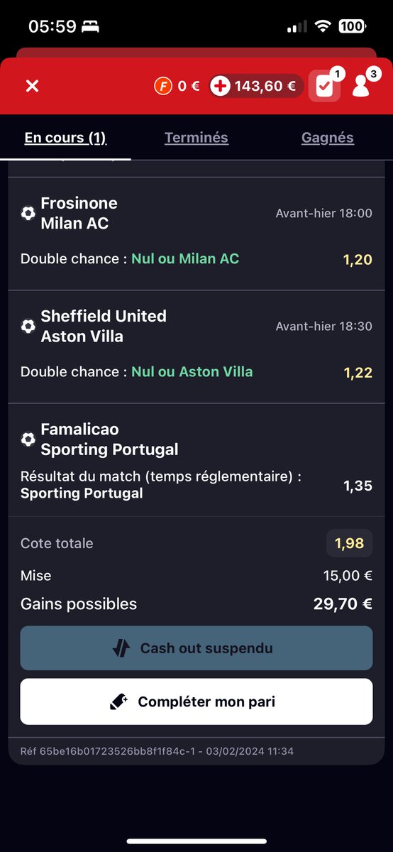 Bonjour betclic <a href="/Betclic/">Betclic 🔞</a> 
Pouvez vous mettre à jour le match du sporting c est bloqué depuis 2jours svp
