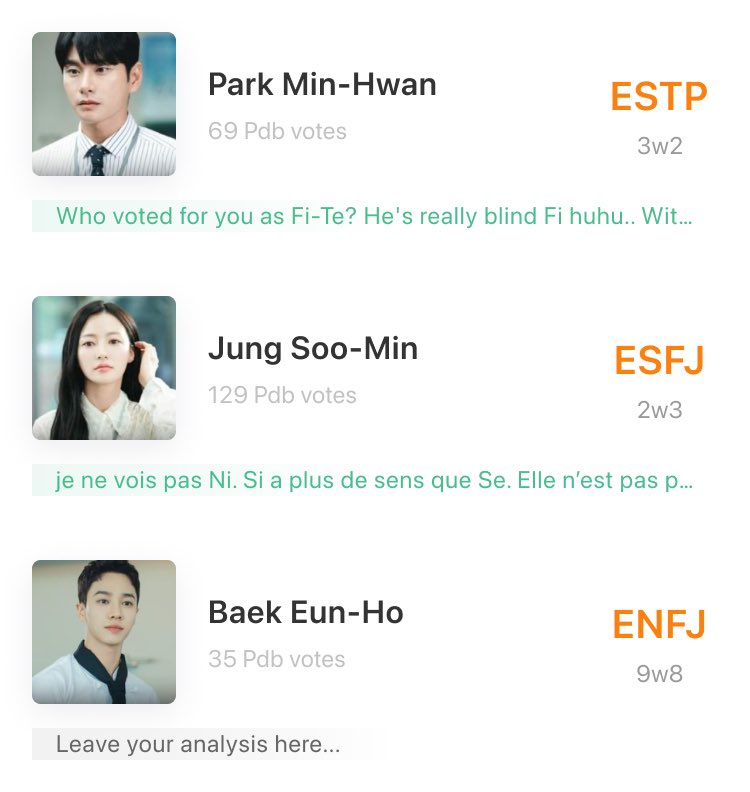 Marry My Husband character MBTI

Is Kang Ji-Won an INTP or an INFJ?

———
Open Pdb app, 🔍 Marry My Husband
#MarryMyHusband #intp #infj #pdbapp #personalitydatabase
