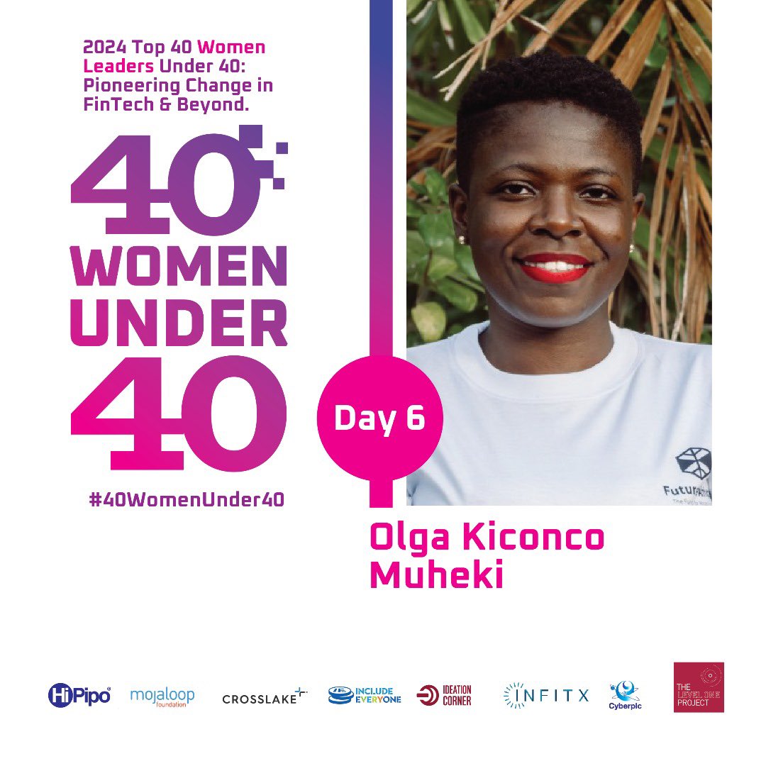 *#40WomenUnder40 | Day 6*

Meet Olga Kiconco Muheki the Co-founder of Arch Africa and former Team Lead for Living Labs at Future Africa. Her impact on the FinTech industry has been noteworthy,
#LevelOneProject #IncludeEveryone