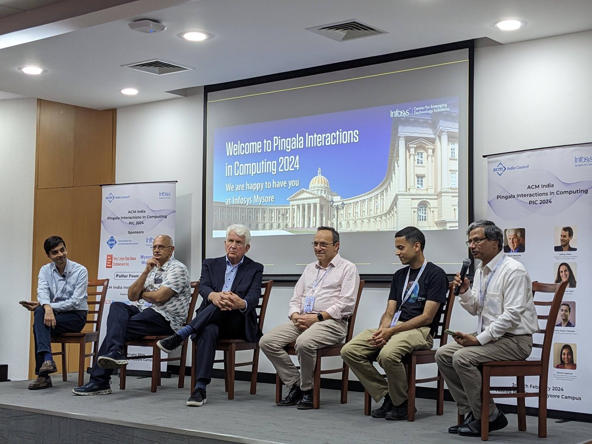 gsk1992's tweet photo. Day 2 of @Indiaacm #Pingala #Interactions in #Computing @ the beautiful #InfosysMysore campus 😊
An exciting day that included talks, more networking and a city tour of beautiful #Mysuru with the award laureates and other stellar participants!
Got to meet and interact with the great Dr. Robert Metcalfe (the inventor of Ethernet) 😃
He gave a great talk about the revolution of the tech world where he played important roles and his humour was indeed worth listening 😁
Interesting talk on good bad #algorithms by Prof. Saket Saurabh! 😊
Followed by an interesting panel discussion "Converting Research to Business". Panelists: Anand Deshpande , Robert Metcalfe, @partha_p_t, anchored by Amith Singhee & Hemant Pande.
@TheOfficialACM
#ACM #ACMIndia #PIC2024
@ponguru