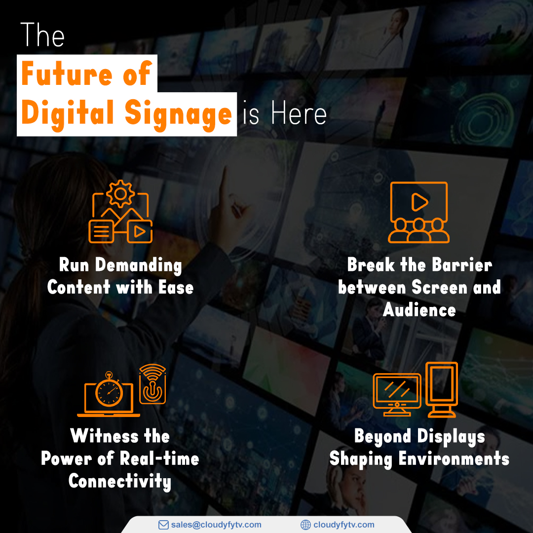 CloudyFy_TV's tweet photo. Explore the #futureofdigitalsignage with #CloudyFYTV: Run demanding content effortlessly, break barriers with immersive experiences, witness #realtimeconnectivity, and go beyond displays. Revolutionize communication with CloudyFy TV – where #innovation meets impact. https://t.co/1ouibvewvK