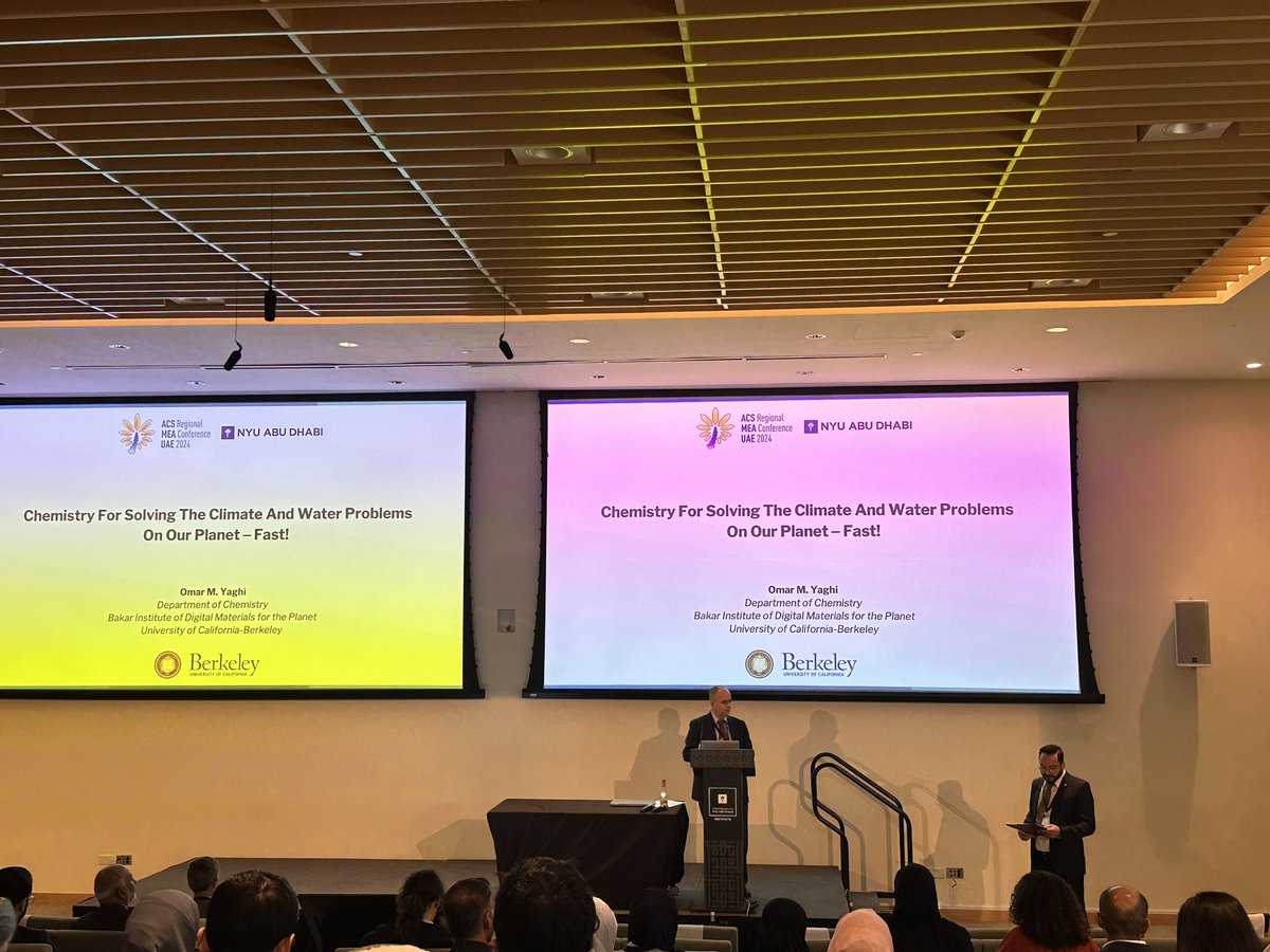 Happening Now <a href="/NYUAbuDhabi/">NYU Abu Dhabi</a>, the #ACSMEA kicked off with Prof. #Omaryaghi. Happy to hear from the founder of the field. #MOFs #COFs
