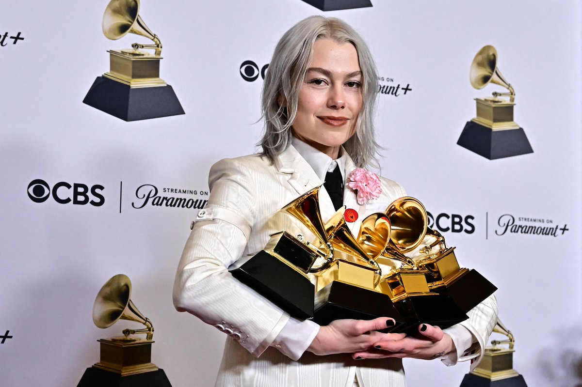 consequence's tweet photo. .@Phoebe_Bridgers walked away with the most Grammys of any artist in 2024.

boygenius' debut full-length, the record, won Alternative Album of the Year, while their song "Not Strong Enough" captured Best Rock Song and Best Rock Performance. 

Additionally, Bridgers' collaboration with SZA, "Ghost in the Machine," won Best Pop Duo/Group Performance.

Photo credit: Frederic J. Brown / AFP