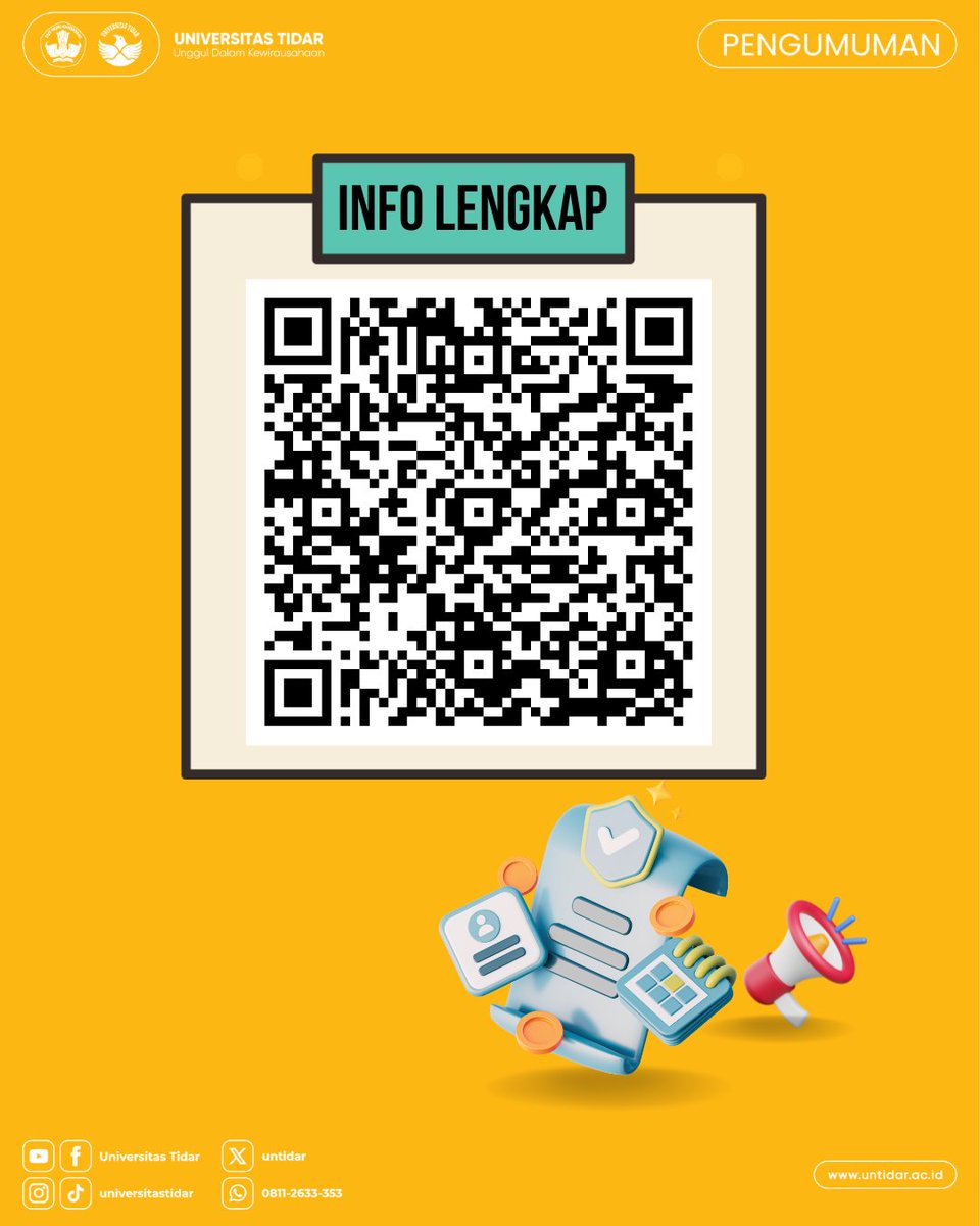 PENGUMUMAN
Hasil Seleksi Administrasi 
Calon Penerima Beasiswa 
Bank Indonesia Tahun 2024
Universitas Tidar

cek INFO LENGKAP kunjungi laman untidar.ac.id atau scan QR Code yang tersedia.

Selamat bagi yang Lolos 
Semangat memburu beasiswa lain bagi yang belum beruntung