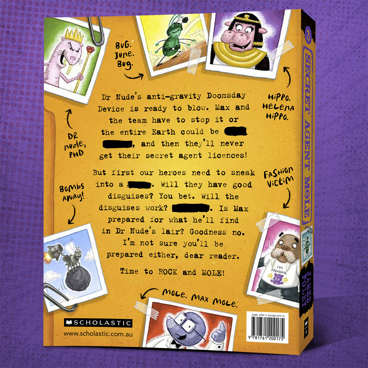 Jamesfoleybooks's tweet photo. Behold, the back cover for Secret Agent Mole book 3: Dr Nude!

Secret Agent Mole book 3: DR NUDE is out April 1st (and no, that's not an April Fool's joke 😆

Pre-order it here: https://t.co/xMPzfMp5q8

@ScholasticAUS #SecretAgentMole #LetsRockAndMole https://t.co/KDdPEBXp3r