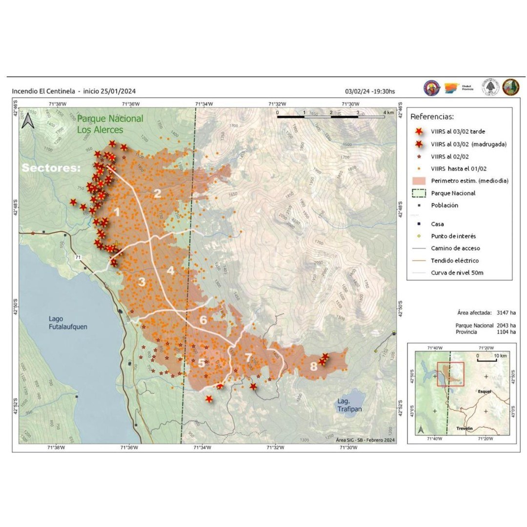Mapa emitido el viernes 2 de febrero por el Parque Nacional Los Alerces con datos del incendio El Centinela.
#esquel #chubut #argentina #elcentinela #losalerces #incendio <a href="/RED43info/">Red43</a> <a href="/fmdellagoesquel/">fm del lago</a> <a href="/NachoTorresCH/">Nacho Torres</a>