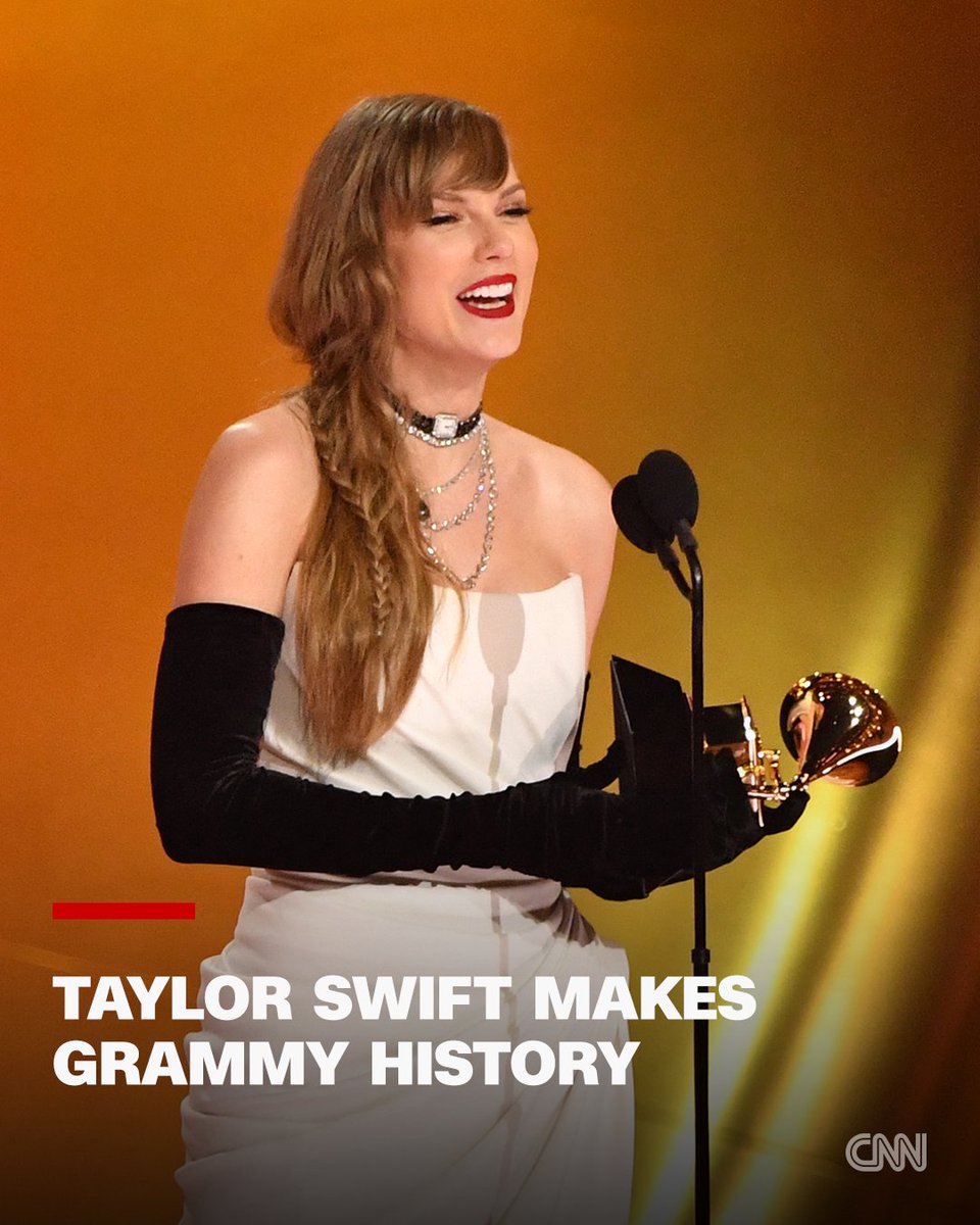 Taylor Swift makes Grammy history with a record-breaking fourth album of the year award for 'Midnights' cnn.it/3w64aiI