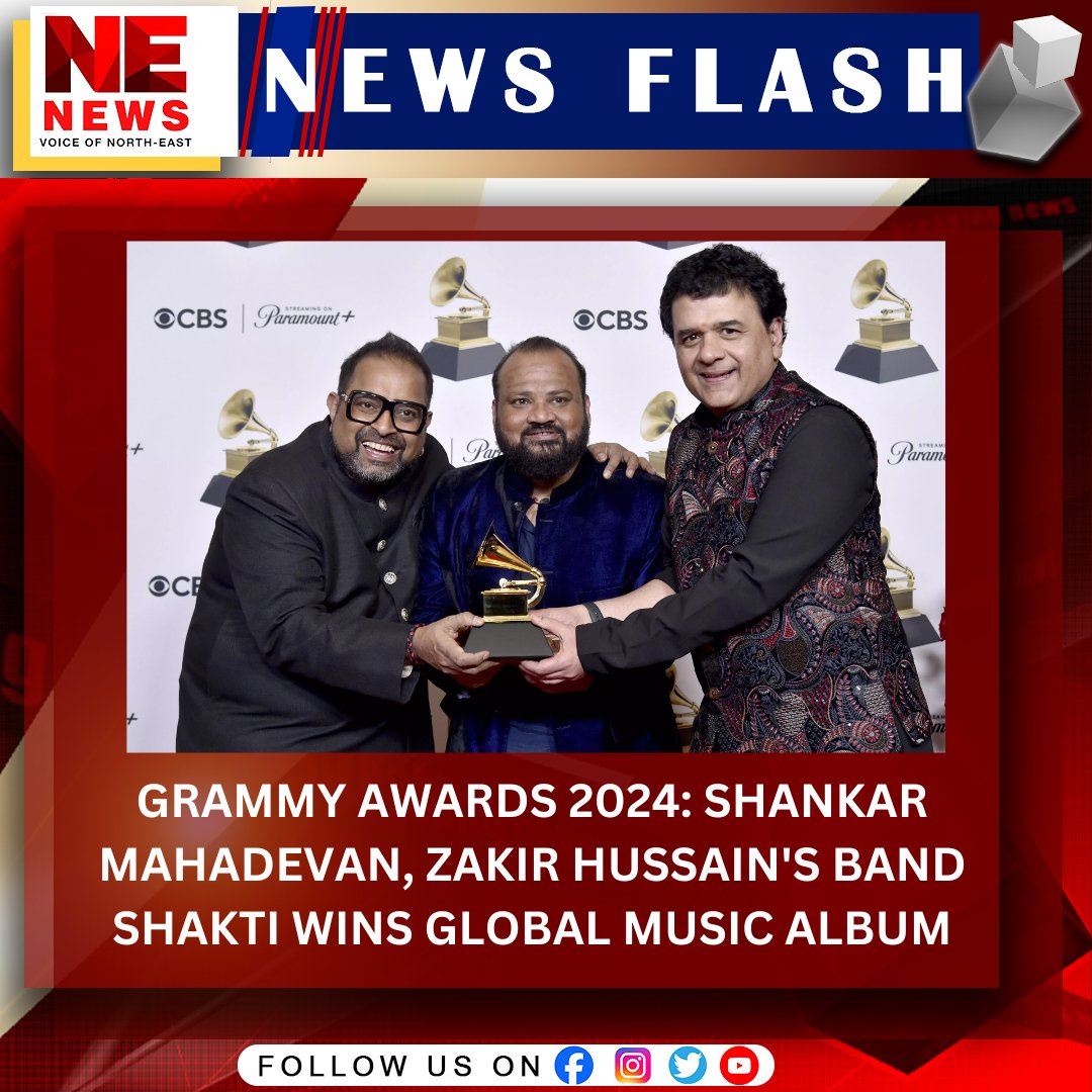 Indian musicians Shankar Mahadevan and Zakir Hussain's fusion band ‘Shakti’ bagged the Grammy's award for ‘Best Global Music Album’ on Monday. The award was for their latest album ‘This Moment’.

#GrammyAwards #Grammyawards2024 #shankarmahadevan #ZakirHussain #nenewslive