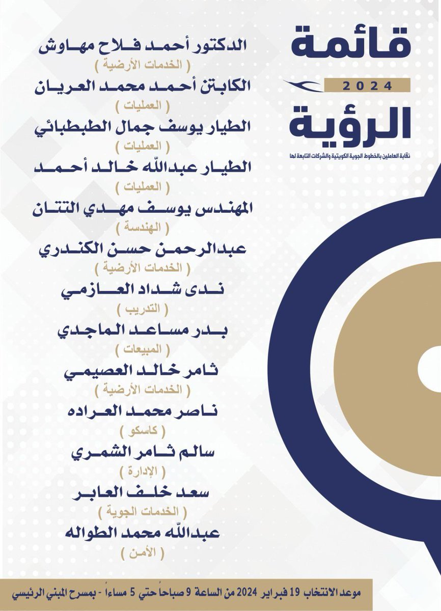 كل التوفيق للأخوة #قائمة_الرؤية في انتخابات نقابة العاملين في الخطوط الجويه الكويتيه…
وفالكم النجاح بإذن الله 
#الخطوط_الجوية_الكويتية
#نقابة_الكويتية
#الطائر_الازرق
#قائمة_الرؤية