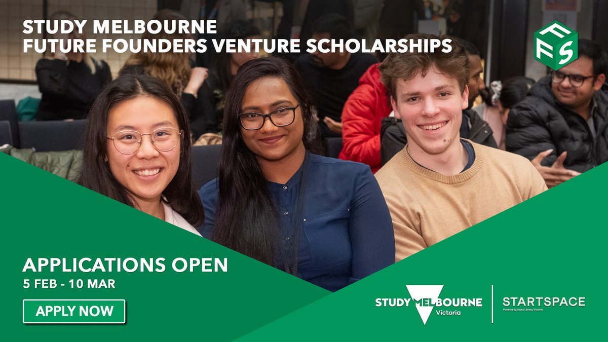 Apply now until 10 March for Future Founders Venture Scholarships for current &amp; former international students (up to 5-years post-grad) #FFP24  
12-week programs include:  
🤑 $10k seed funding  
🏢 StartSpace Loft membership 
🌟 Business mentoring  
🔗 ow.ly/F4Sp50QxJ7R