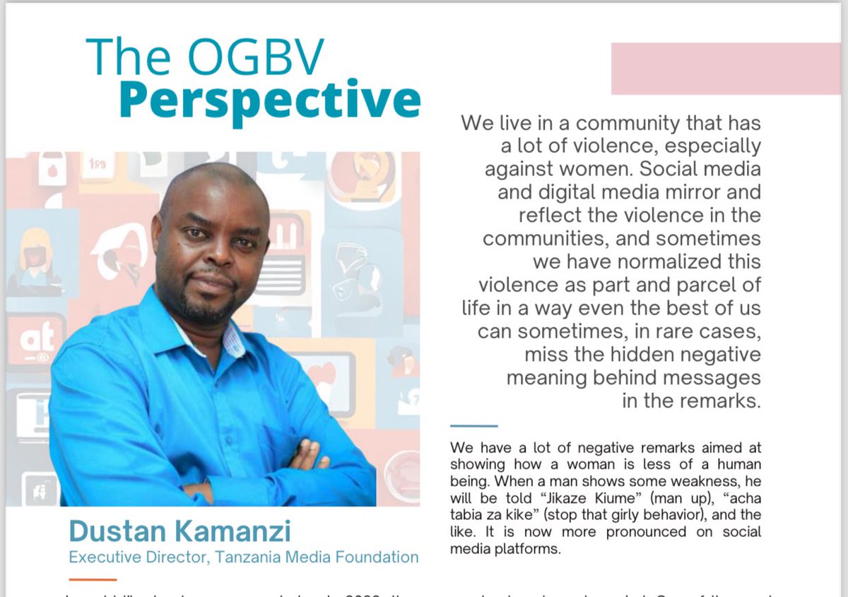 WomenAtWebTZ_MC's tweet photo. Spotlighting on Media Gurus to share insights on #OGBV &amp; #OVAW, available through the Report. Mr. Dustan Kamanzi, the ED of Tanzania Media Foundation (@NewTMF) shares his expert observations. 

~ For more details click 👇🏾

🔗 https://t.co/VJycO8kQmg https://t.co/h34aLAN1cJ