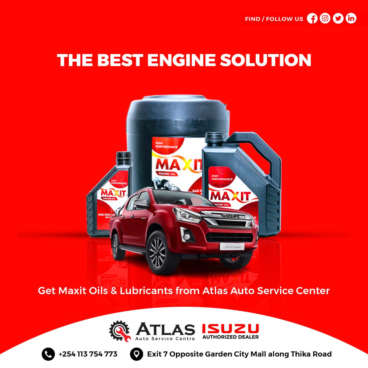 Atlasautocentre's tweet photo. The best engine solution is here! πβ¨ Get MAXIT oil & lubricant from Atlas Auto Service Centre. Because your engine deserves the finest care. Drive with MAXIT power! #howcanwehelp #MaxitOil #EngineCare #AtlasAutoService #Mpesa #charlesouda #tuskys https://t.co/jjBEIkXQ8d