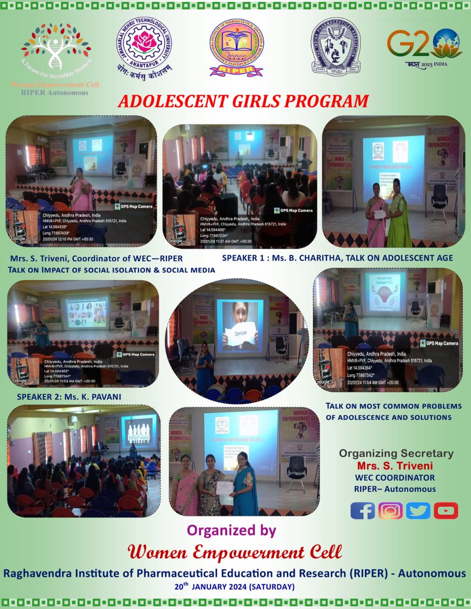 Adolescent girls program organized by Women Empowerment Cell- RIPER.
