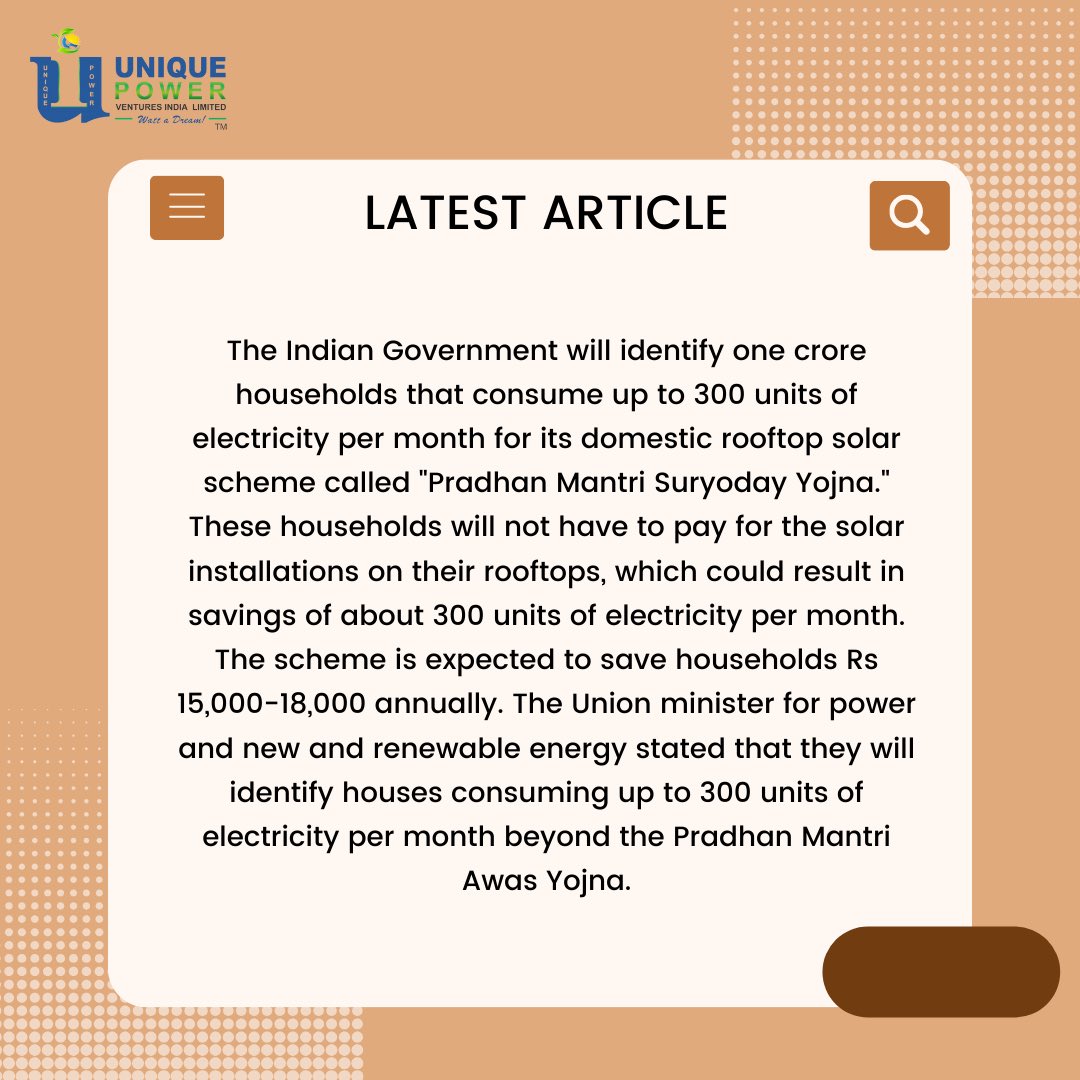 Government's innovative stride: Free solar setups for households consuming up to 300 units/month, surpassing Pradhan Mantri Awas Yojna.
#SolarEnergyForAll #RenewableRevolution #PowerToThePeople #SustainableLiving
#EnergyEquality #GovernmentInitiative #PradhanMantriAwasYojna