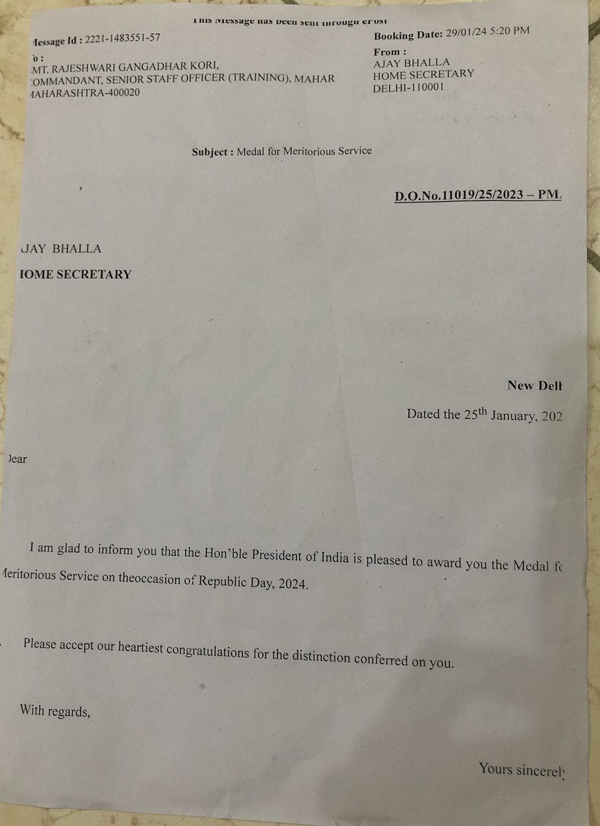 Delighted to share, that I have received the Meritorious Service Medal 🏅 by the President of India for exemplary service on 26th January 2024. #civildefence #disastermanagement #disasterpreparedness @DefPROMumbai @NAVYESM @SIDMIndia @indiannavy