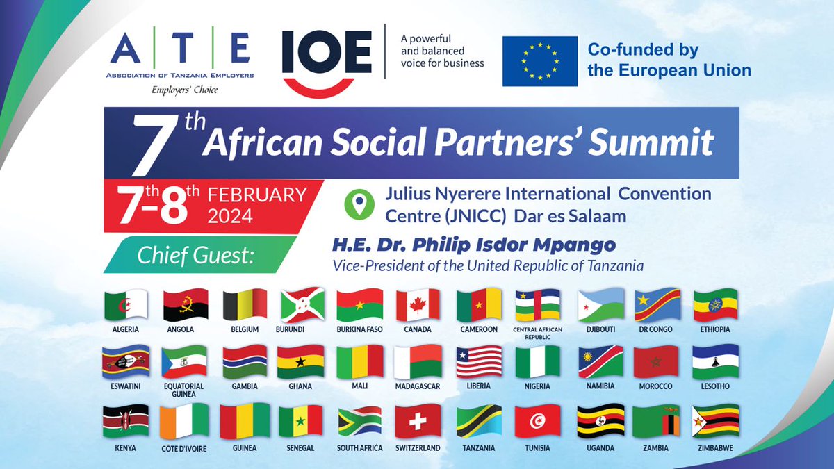 Getting ready for the 7th African Social Partners’ Summit happening in Tanzania 🇹🇿. From job creation to addressing high unemployment, income inequality & informal employment in Africa: stay tuned for insights on inclusive growth and sustainable development. #ASPSummit #IOE