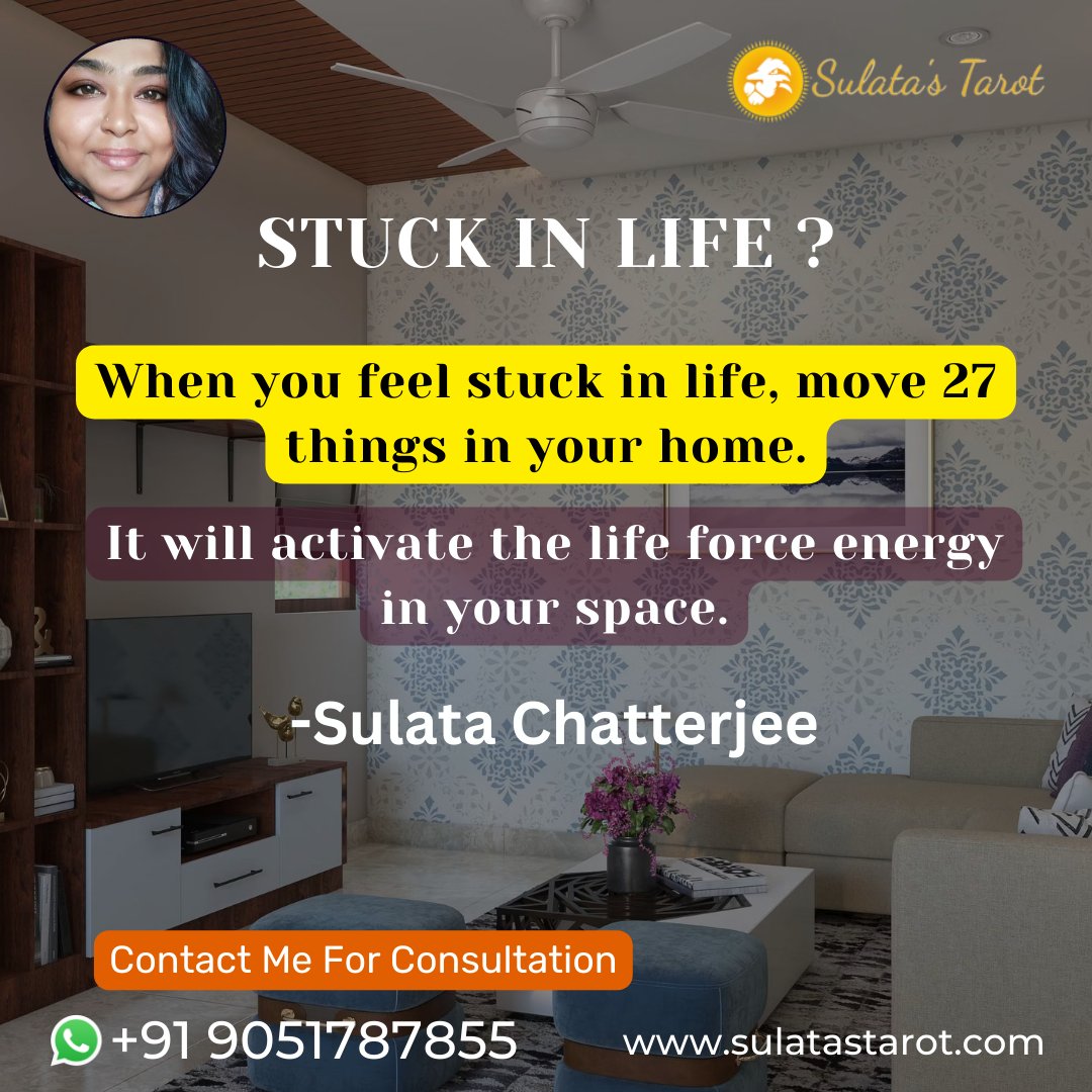 Stuck in life ?
When you feel stuck in life, move 27 things in your home. It will activate the life force energy in your space.
sulatastarot.com
#homebalance #homeenergy #vastu #vastutips #healing #tarotreading #stuckinlife #lifeproblem #explorelife #wealthattraction