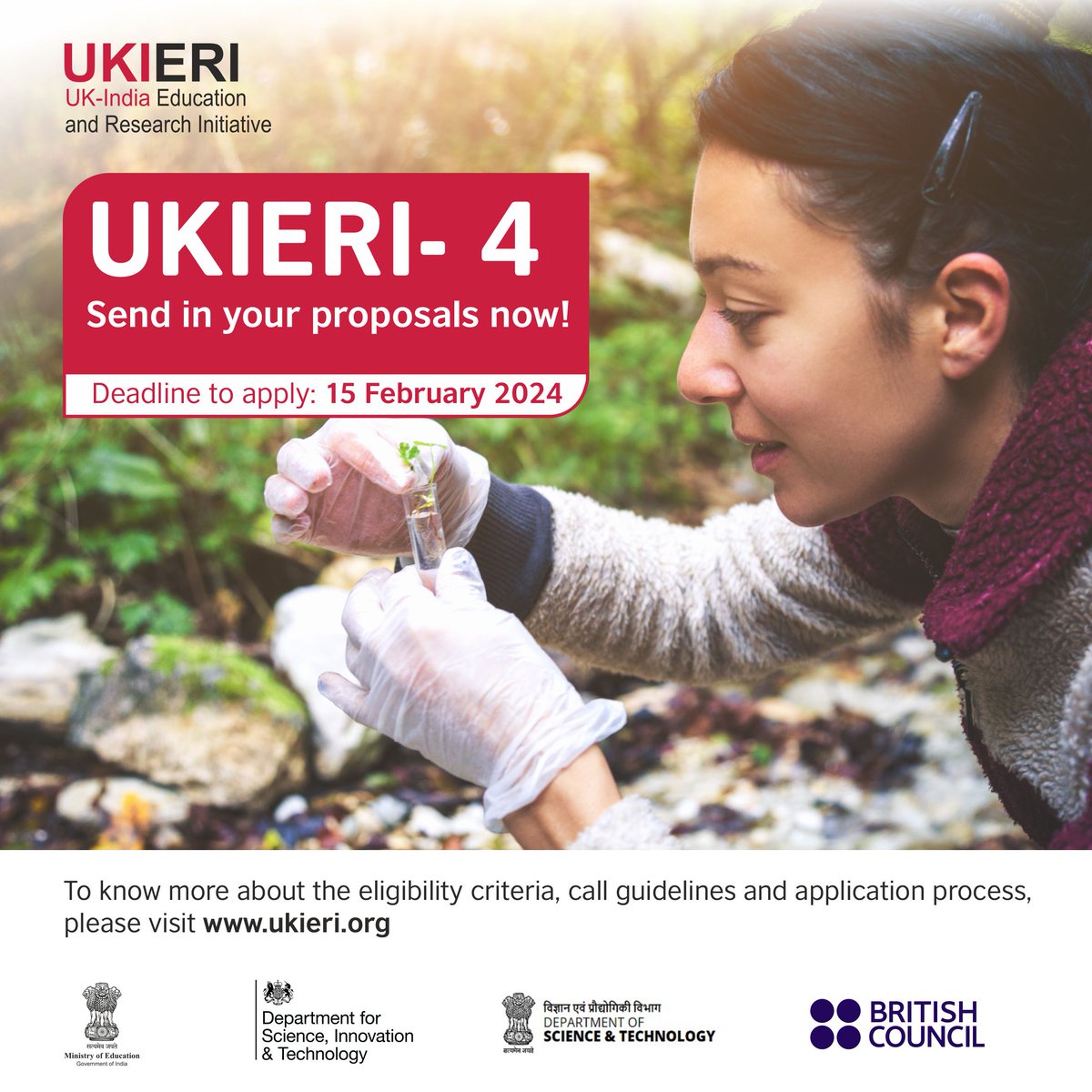 📢 #UKIERI Phase 4 application deadline extended to 15 February!

Inviting applications for:
👉 Research and mobility partnerships
👉 Building research capacities for undergraduate and masters students

➡️For more information and to apply, visit ukieri.org

#HE