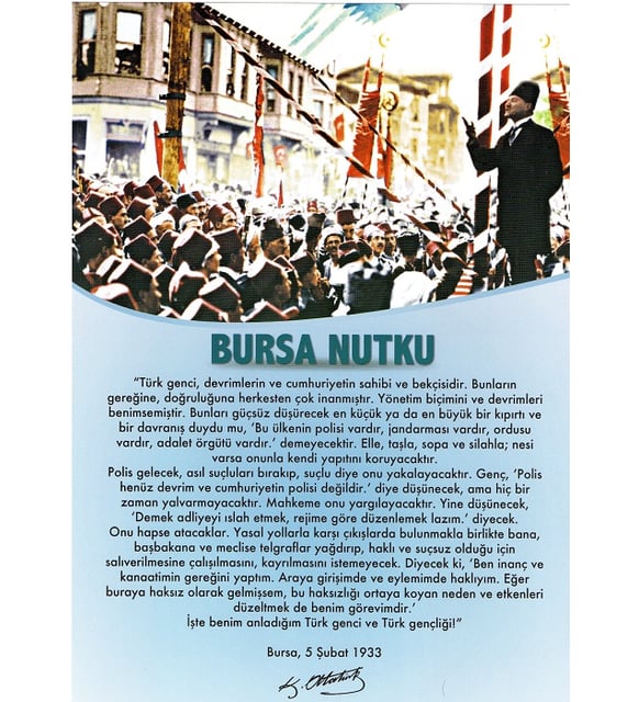 Bugün #BursaNutku'nun yıldönümü, tekrar tekrar okuyalım o halde...

'Türk genci, devrimlerin ve cumhuriyetin sahibi ve bekçisidir.'